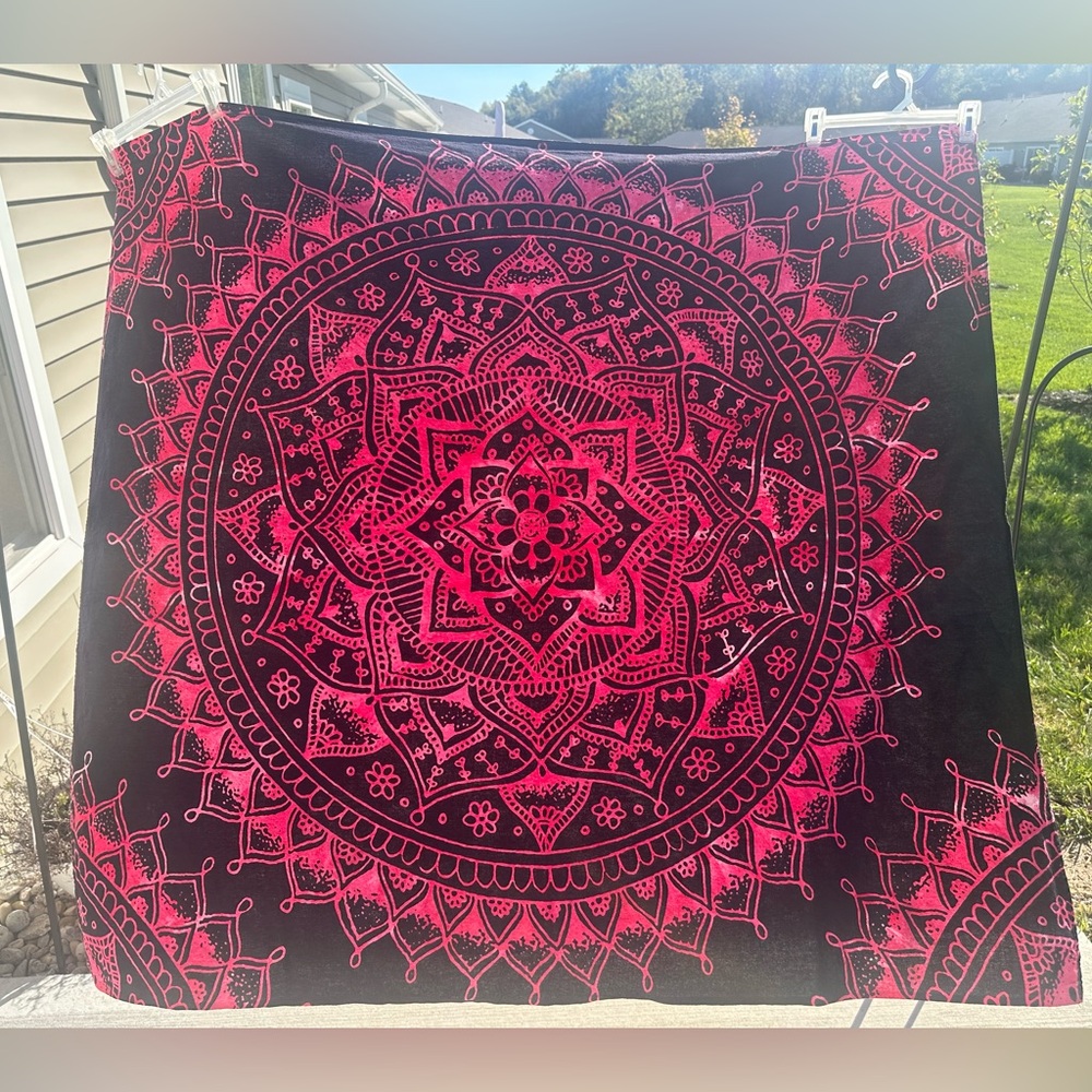 Mandala Tapestry with Pink and Black Design